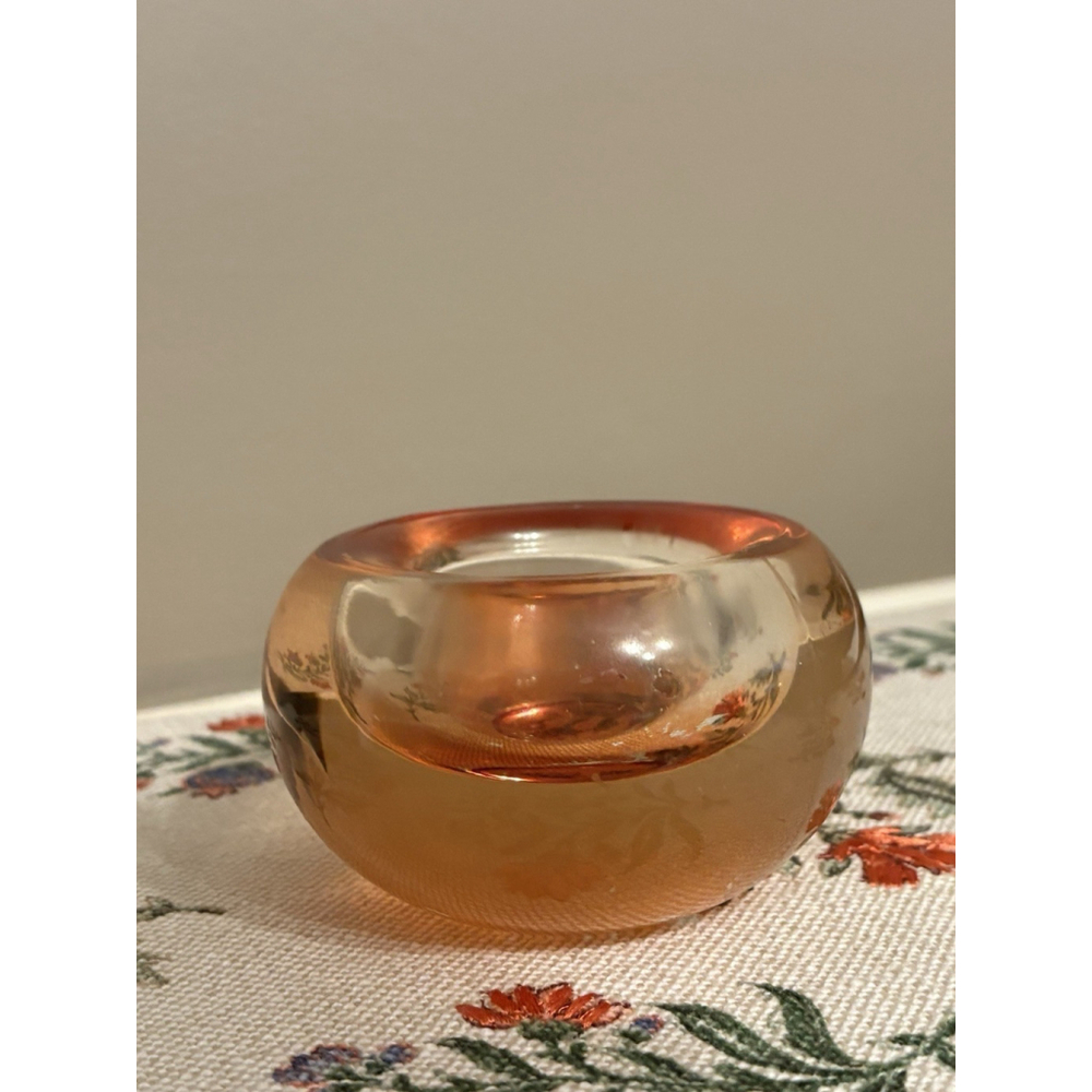 Bubble Art Glow Tealight Candle Holder Orange Germany Heavy Glass Fairy Lamp